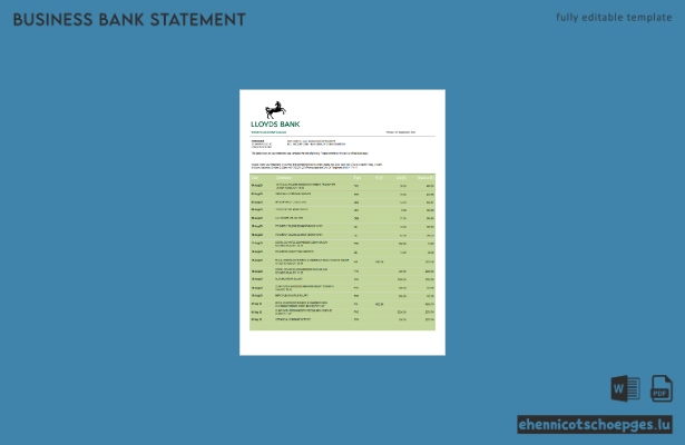 Beispielvorschau eines Kontoauszugs vom Geschäftskonto der Lloyds Bank (Word und PDF)